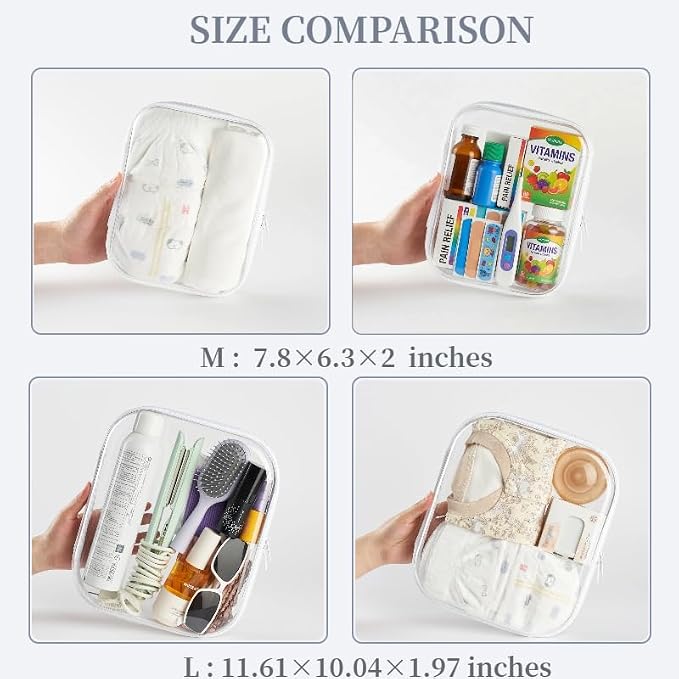 6-Pack Medium Clear Hard Shell Zipper Pouches, Clear Zipper Bags, Hard Case Pouches for Purse & Diaper Bag Organizer, and Travel Essentials (6M)
