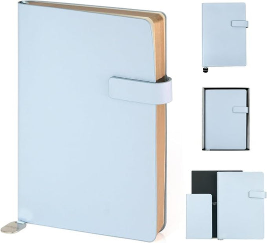 A5 Soft Cover Lined Notebook, Pen Holder & Gold Edges, 180° Lay Flat Journal, Large 5.7 x 8.4 in, Bookmark & Gift Box, Business Notebook for Work, Study, Travel(Light Blue)