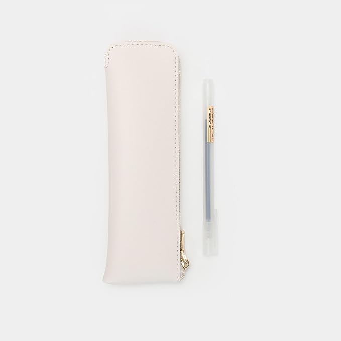 Faux Leather Pencil Case Slim Pencil Pouch Durable Zipper Stationery Bag Small Travel Use（Pink/FL）
