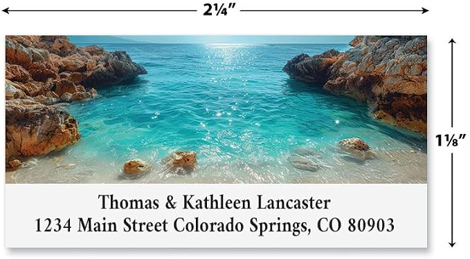 Colorful Images Crystal Blues Tropical Beach Personalized Return Address Labels - Set of 144, Self-Adhesive Stickers, 1 1/8" x 2 1/4"