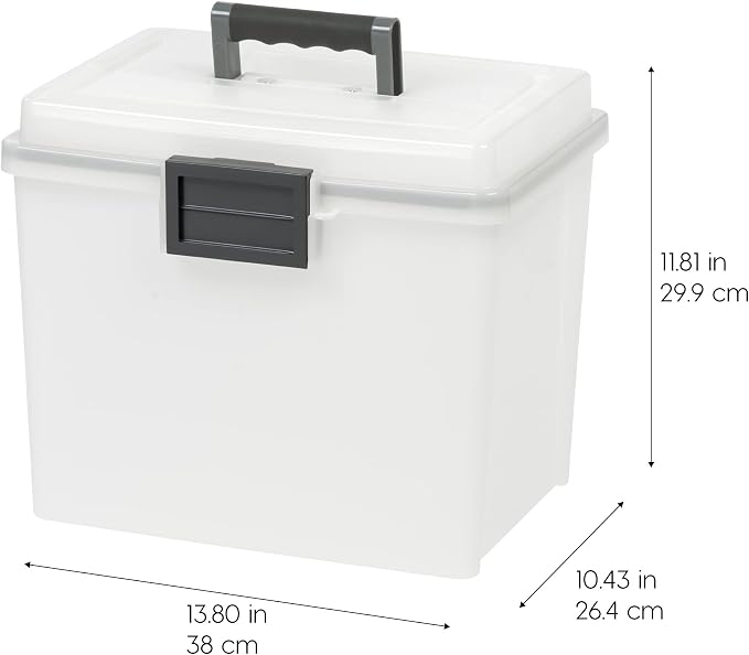 IRIS USA WeatherPro Portable File Box Organizer, 19 Qt. Pearl | Store and transport letter size files, documents and records with weather resistant protection and secure latching