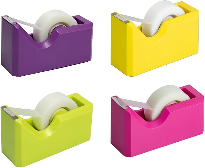 JAM PAPER Colorful Desk Tape Dispensers - Assorted Spring Colors - 4/Pack