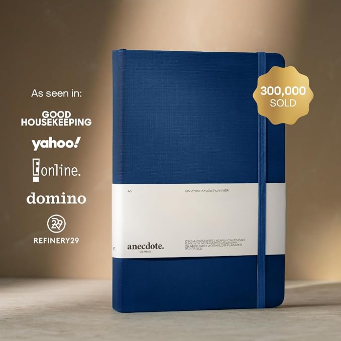 Anecdote Daily Planner w/ 2026-2027 Calendar | Start Anytime 26 Weeks Undated | 1 Page per Day | 8.5" x 5.2" | Hardcover To-Do List Organizer, Plan Your Success, Achieve Productivity Goals (Royal Blue)