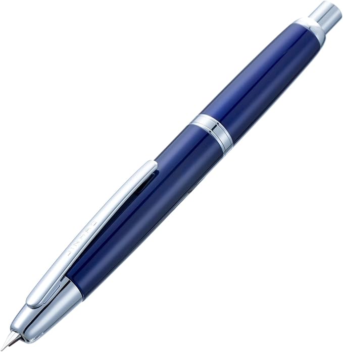 Jinhao 10 Press Fountain Pen with Box, Dark Blue Retractable Fine Nib with Ink Converter Set (Silver Clip)