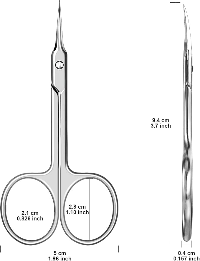 CGBE Cuticle Scissors, Extra Fine Curved Eyebrow Scissors, Silvery | Stainless Steel, Round Handle, Precise Pointed Tip, Hangnail And Dry Skin Trimming, Russian Manicure Care
