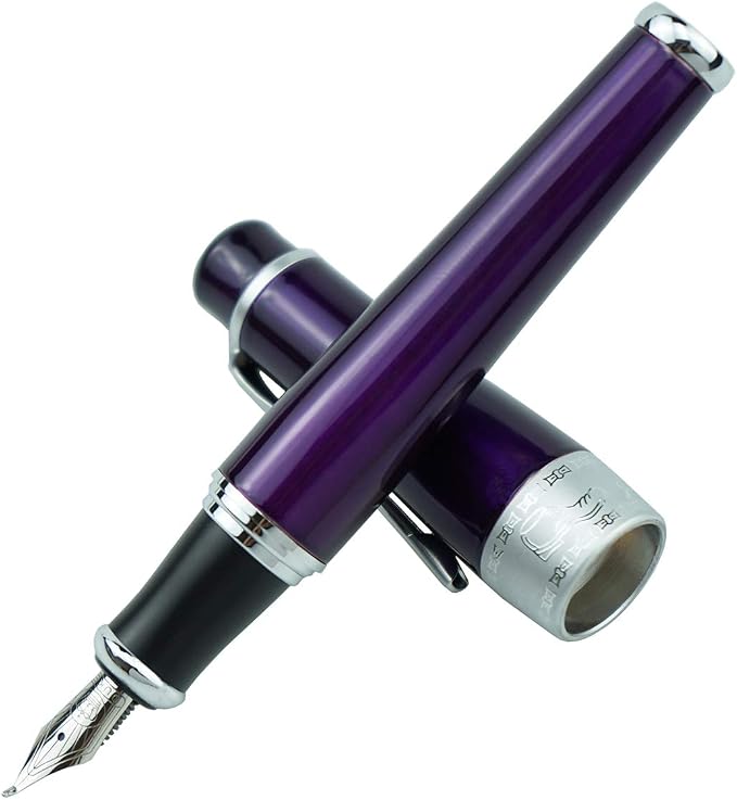 Asvine Luxury Purple Fountain Pen, Asian Calligraphy Bent Nib Fude Pen Fine to Broad Point by Duke Charlie Chaplin