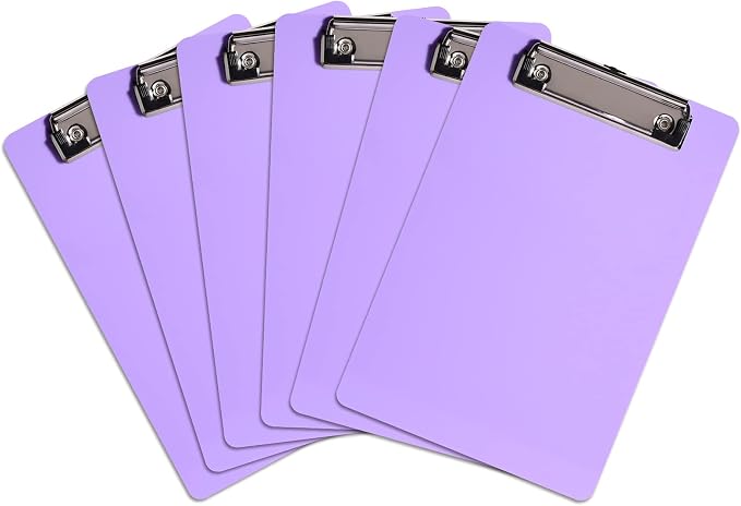 Hongri Plastic Small Clipboard, Purple A5 Memo Size Clip Board (Pack of 6) | Mini Size 6 x 9 in for Students, Teacher, Women, Office & School Supplies