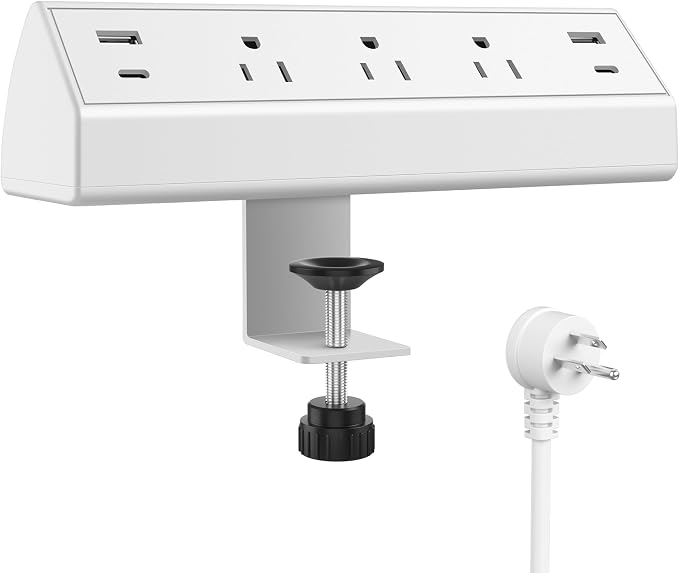 Jgstkcity Desk Clamp Power Strip,40W Total Fast Charging Station,2 PD 20W USB C Ports,Desk Edge Mount Surge Protector for Home, Office,3 Outlets,Fit 1.96" Tabletop Edge,ETL Listed,White | 2 PD 20W USB C Ports, 3 Outlets, Desk Edge Mount, Fit 1.96" Tabl...
