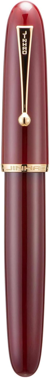 Jinhao 9019 DaDao Series Fountain Pen, Size 8 Medium Nib with Large Ink Converter, Wine Red Acrylic Design Smooth Writing Pen (Gold Trim)