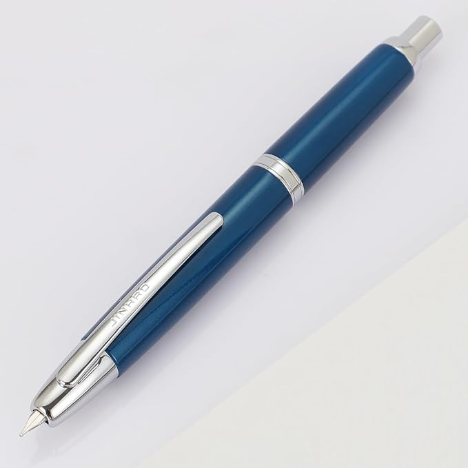 JH10 Press Fountain Pen Fine Nib with Velvet bag, Retractable Blue Metal Ink Pen with Converter Writing (PEARL BLUE)