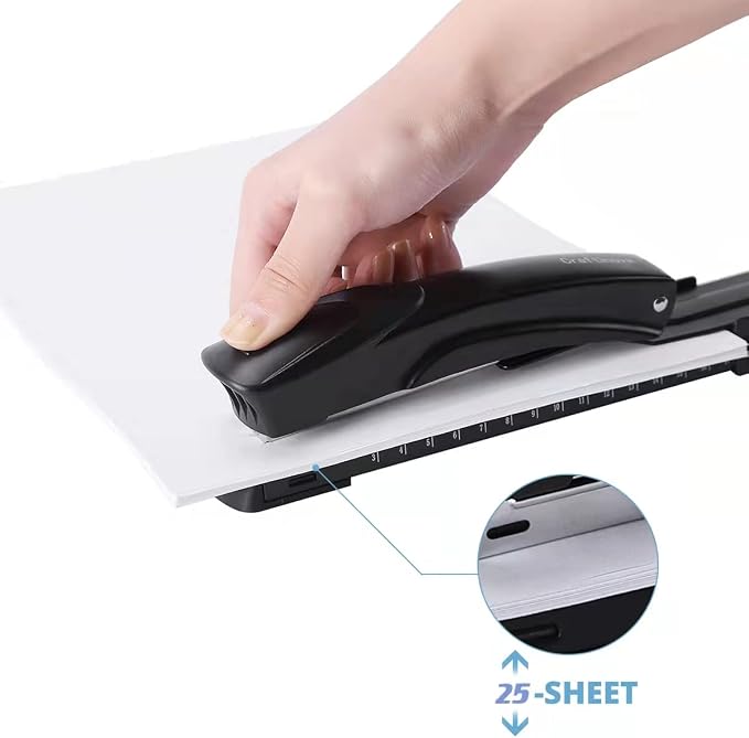 Long Reach Stapler,with 2000 Staples & Stapler Remover Full Strip，20-25 Sheet Capacity,with Built-in Ruler and Adjustable Locking Paper Guide, Gray