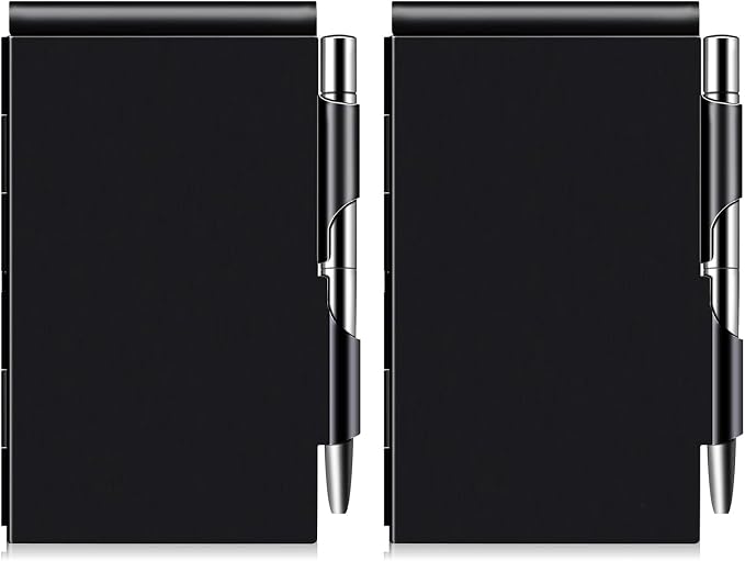 amassan Metal Small Notebook, Mini Notepad, Small Pocket Notepad Aluminum Note Case with Mini Metal Pen and 60-Page Sheets - Memo Books Note Pads (2pcs-Black+Black)