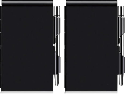 amassan Metal Small Notebook, Mini Notepad, Small Pocket Notepad Aluminum Note Case with Mini Metal Pen and 60-Page Sheets - Memo Books Note Pads (2pcs-Black+Black)