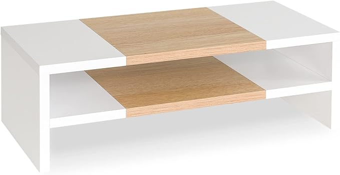 TEAMIX 2 Tiers Desktop Monitor Stand Riser 20 Inch Printer Stand with Storage Small TV Riser Laptop Wooden Desk Organizer Shelf Bookshelf Maple (White+Maple, 2 Tiers) | Laptop/PC/Printer/Keyboard Storage, Ergonomic Design, 15mm thick Sturdy Wood Boards...