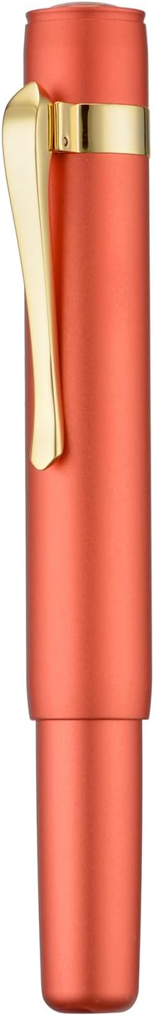 HONG DIAN M2 Mini Fountain Pen with Extra Fine Soft Golden Nib, Sleek Shape Aluminium Short Pocket Travel Pen (Orange Red)