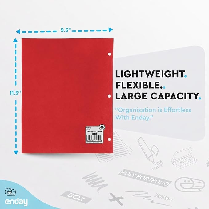 Folders with Pockets (100 Pack), Red 2 Pocket Folder Bulk, Two Pockets File for Letter Size Sheets, Bulk Paper Folders with Pockets Also Available in Blue, Black, Green, 100 Pack - By Enday