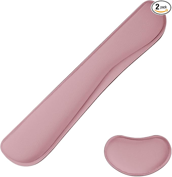 Wrist Rest for Computer Keyboard, Memory Foam Keyboard Wrists Rest, Ergonomic Design Wrist Support for Keyboard for Hand and Arm Easy Typing Pain Relief, 2 Piece Pad, Purplr Pink