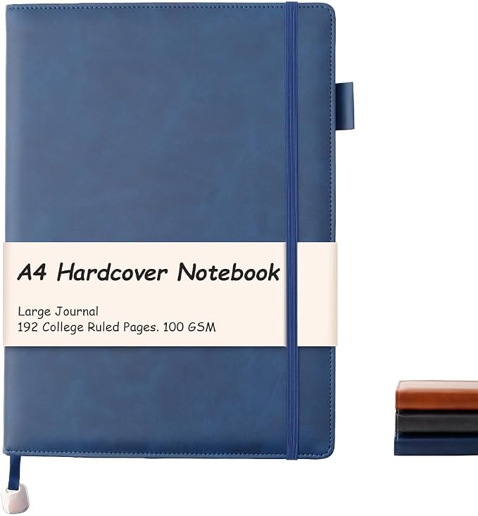 A4 Hardcover Notebook 8.5 X 11, A4 College Ruled Notebook, Royal Blue | 192 Pages, 100GSM Premium Paper, A4 Notebook Hardcover, PU Leather Cover, Pen Loop