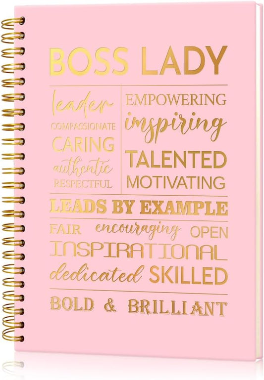 Boss Lady 160 Blank Pages Pink Gold Hardcover Spiral Notebook, New Business Owner Gifts Women Boss Gifts for Boss Female, Appreciation Gifts for Women Entrepreneurs, Boss Day Gifts