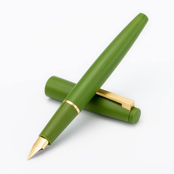 Jinhao 80 Avocado Green Fiber Brushed Fountain Pen, Iridium Ultra Fine Gold Nib with Ink Converter, Classic Design Smooth Writing Pen (Gold Clip)