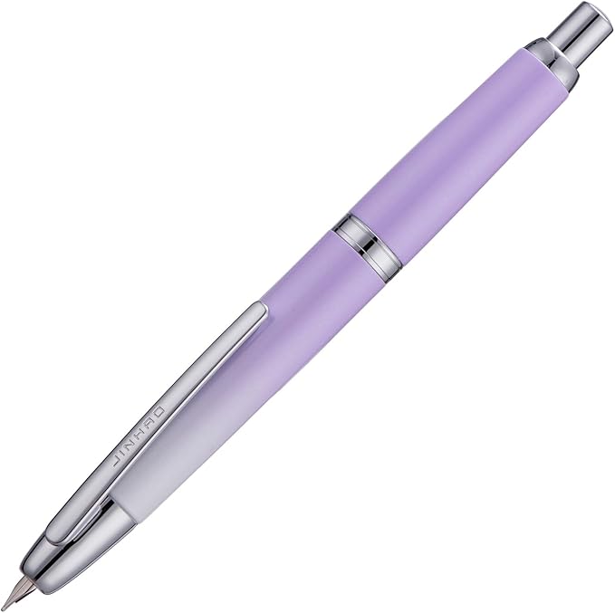 Jinhao 10 Press Fountain Pen with Box, Gradient Light Purple Retractable Medium Nib with Ink Converter Set (Silver Clip)