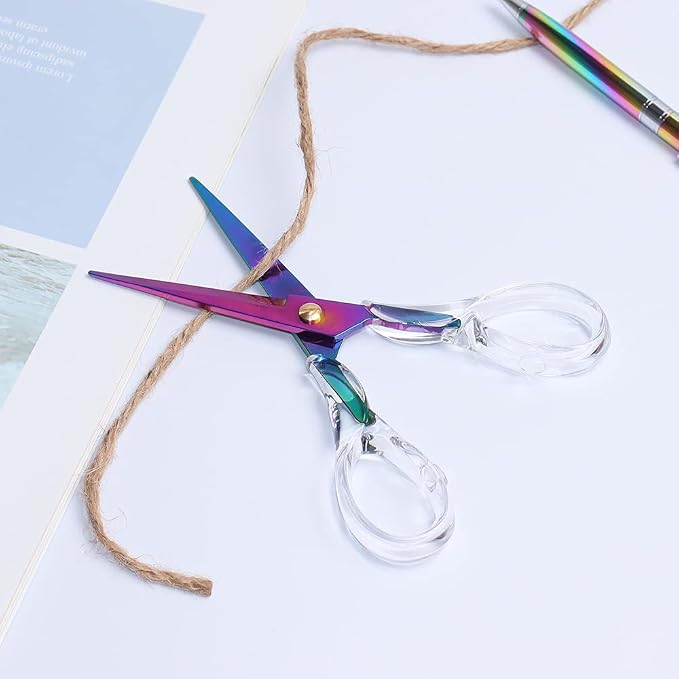 Aesthetic Clear Acrylic Scissors, 6.3" Craft Shears with Aurora Sharp Stainless Steel Blades for Home Office & School, Cute Stationery Tools for Bullet Journaling, Scrapbooking & Gift Wrapping