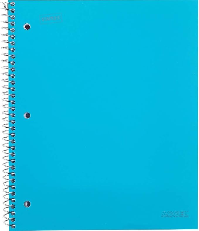 STAPLES Accel Durable Poly Cover 1‑Subject Notebook, 8.5” x 11”, College Ruled, Teal