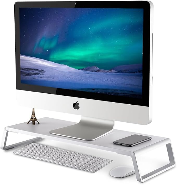 Wooden Steel Monitor Stand Riser With Storage Space Supports 22lb For Laptop Computer And 27 Inch iMac With Aluminum Legs (Black)