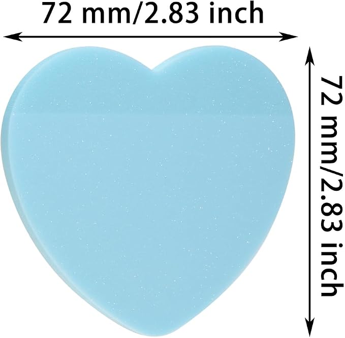 ONLYKXY Glitter Heart Shape Transparent Sticky Notes for Annotating,2.8in Pastel Color Waterproof Index Sticker Self-Stick Book Tabs Soft PET Marker Memo Pad for Home School Office (6, Blue)