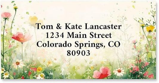 Colorful Images Blooming with Colors Border Personalized Return Address Labels - Set of 144, Self-Adhesive Stickers, 1 1/8" x 2 1/4"