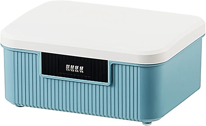 Saim Lockable Storage Container Bin, 2.3 Gallon / 9 Liter Capacity Organizer Box with Combination Lock, Heavy Duty Plastic Trunk, Usable As Item Organizer Or Office File Storage (Blue)