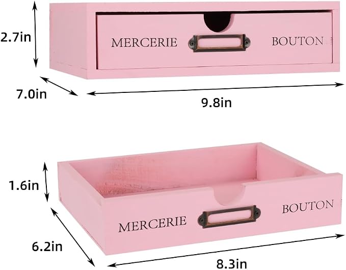 Wooden Storage Box Apothecary Drawers Vintage Wooden Drawers Wood Desktop Organizer with Drawer Countertop Drawer Library Card Catalog Cabinet Apothecary Cabinet（PINK）