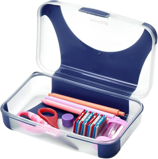LockerMate by Bostitch Hard Pencil Case, Durable Plastic Pencil Box, Kid-Friendly Design, Navy & Clear