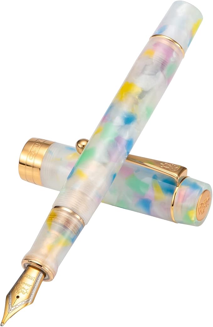 Jinhao 100 Fountain Pen Celluloid Classic Style, #6 Nib Smooth Writing Instrument with Refillable Converter and Pen Case Set