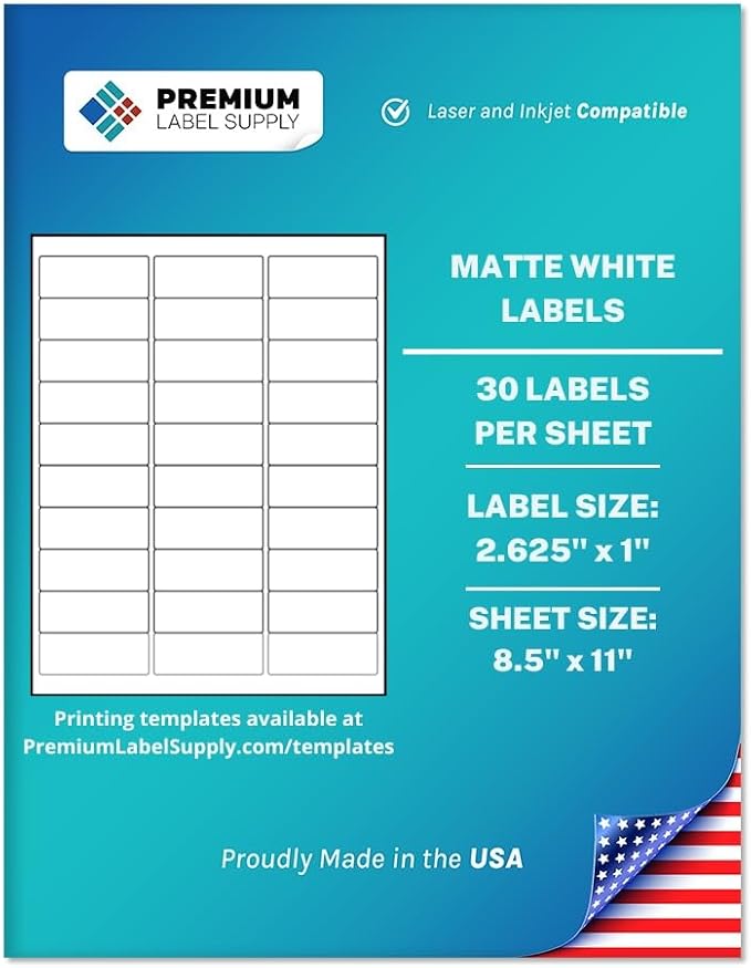 Premium Label Supply White Address Sticker Labels – 2.625" x 1" – Laser/Inkjet Compatible – (30 per Sheet), 2000 Sheets - 60,000 Total Adhesive FBA Labels