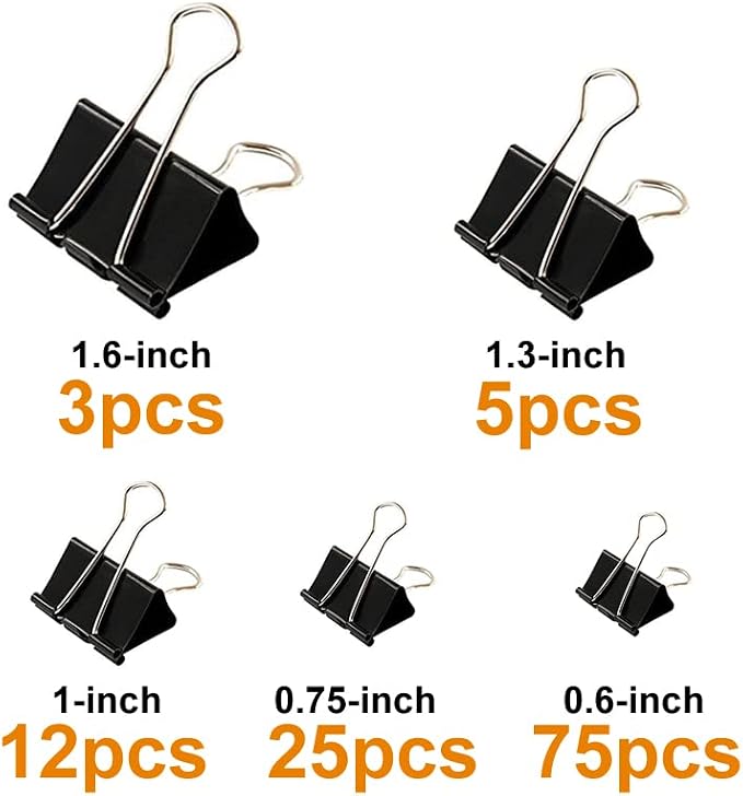 Otylzto 120Pcs Binder Clips Assorted Size, Office Clips with Clear Storage Container, Bulldog Clips, Paper Clips, Office Supplies