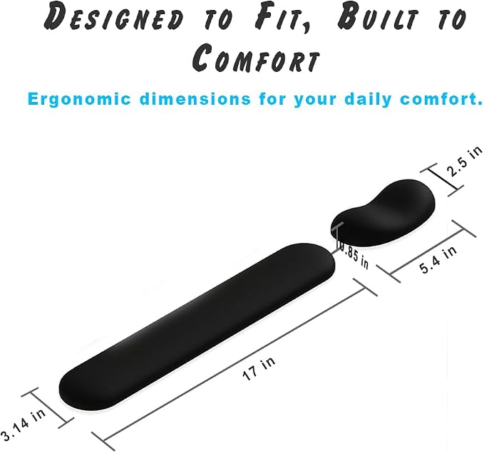 Ergonomic Wrist Rest Set for Keyboard and Mouse | Cooling Gel & Slow-Rebound Memory Foam Palm Support Pad | Luxe Leather, Minimalist, Non-Slip PU Base for Office, Laptop & Gaming (06Blue)