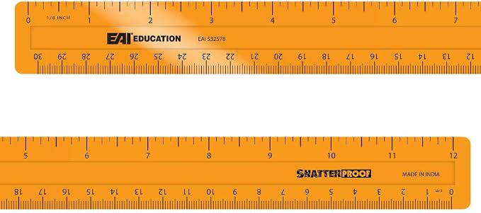 EAI Education 12" ShatterProof Ruler 1/8" Scale: Orange - Set of 10