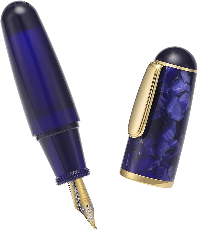 Lanxivi Majohn Q1 Fountain Pen Fude Pen Bent Nib Purple Blue Acrylic, Little Fat Man Eyedropper Filling Pocket Pen Large Capacity
