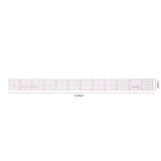 KEARING 1"x12" Clear Sewing Graph Ruler - PVC Plastic Pattern Grading Ruler | Flexible 1.2mm clear plastic 1"x12" grid ruler for fashion design. Sandwich line markings never rub off for sewing