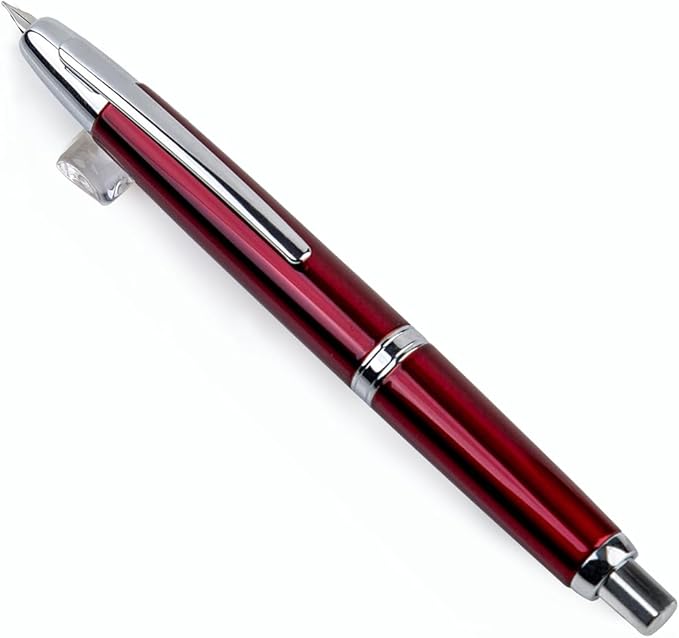 JINHAO 10 Press Fountain Pen, Retractable Metal Pen with Ink Converter (EF Nib 0.38mm, Red)