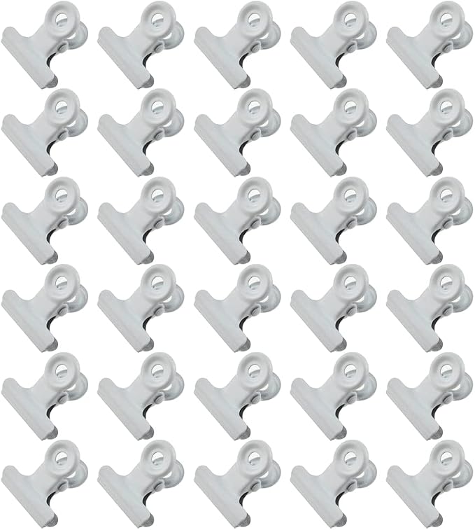 HAHIYO 0.87inch White Bulldog Clips Metal File Hinge Binder Clips Clamps Save Space Strong Spring Jaws Rock Solid Grip Book Lay Flat Deburred Edge for Hang Photos Wall Grid Dog Food 30PCS
