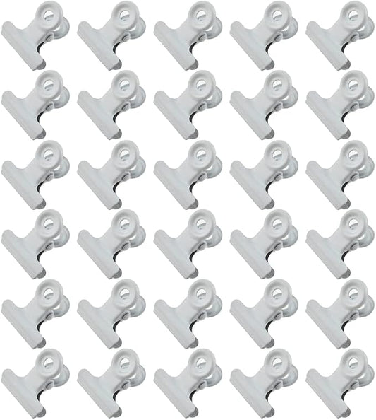 HAHIYO 0.87inch White Bulldog Clips Metal File Hinge Binder Clips Clamps Save Space Strong Spring Jaws Rock Solid Grip Book Lay Flat Deburred Edge for Hang Photos Wall Grid Dog Food 30PCS