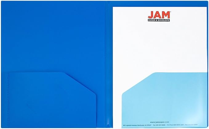 JAM PAPER Heavy Duty Plastic Multi Pocket Folders - 6 Pocket Organizer - Blue - 2/Pack