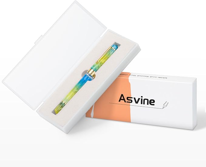 Asvine P20 Piston Fountain Pen Gradual Yellow Resin, Iridium Medium Nib Gold Trim Smooth Writer Collection with Case Set