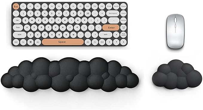 Cloud Keyboard Wrist Rest Pad Set,Enlarge PU Leather Memory Foam Wrist Cushion Support,Easy Typing Pain Relief,Mouse Wrist Rest Pad,Non-Slip Wrist Support for Home, Office,Black