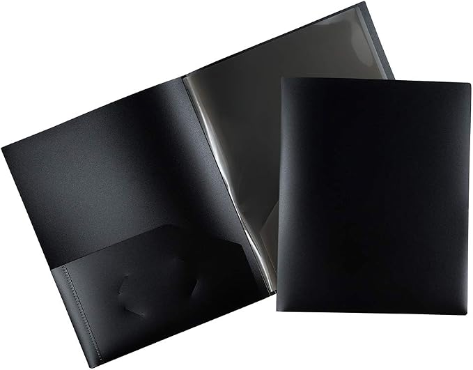 JAM PAPER Heavy Duty Plastic Multi Pocket Folders - 6 Pocket Organizer - Black - 2/Pack