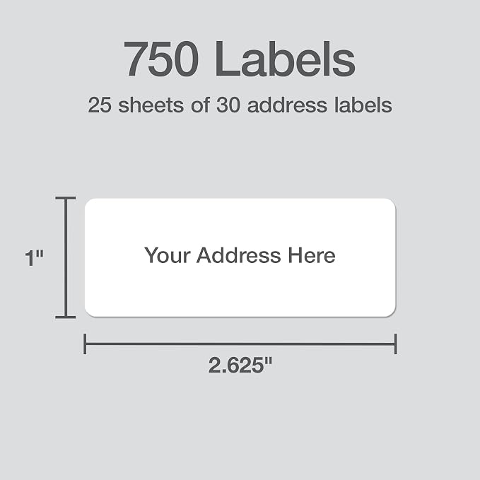 Redi-Tag Printable Address Labels, Customizable Stickers, 1" x 2-5/8", White, 750 Blank Mailing Labels for Inkjet and Laser Printers (1009573)