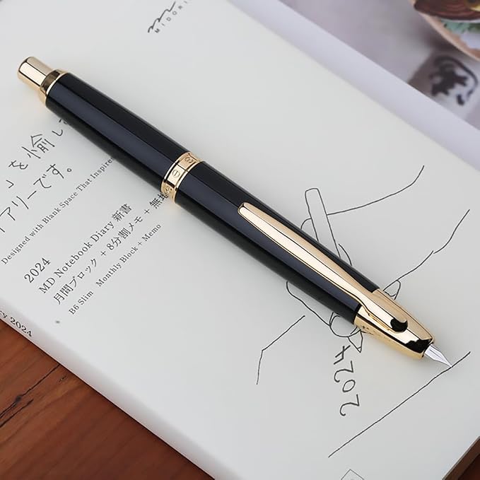 erofa Majohn A1 Press Fountain Pen Fine Nib with Box, Retractable Black Metal Ink Pen with Converter Writing Set (Golden Clip Version)