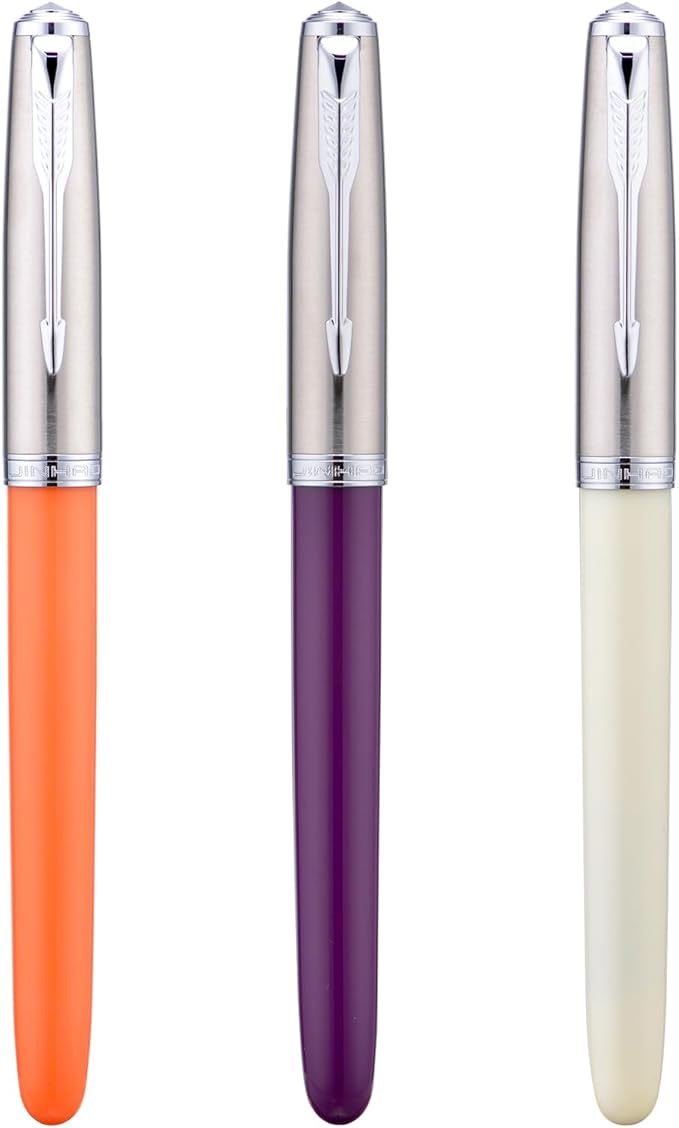 3 Jinhao 86 Fountain Pen Set (Orange, Purple and White Resin) Extra Fine Nib with Refillable Ink Converter
